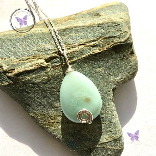 Amazonite Teardrop Silver Swirl Pendant